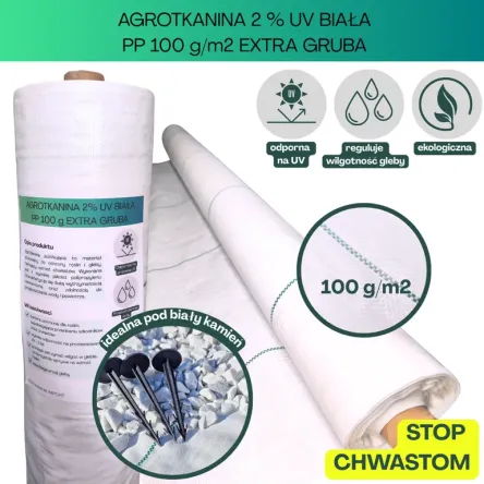 Agrotkanina biała EXTRA GRUBA PP UV 100g/m2 100cm 10mb