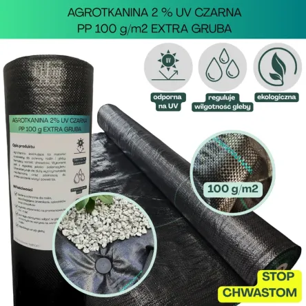 Agrotkanina czarna EXTRA GRUBA PP UV 100g/m2 80cm 50mb