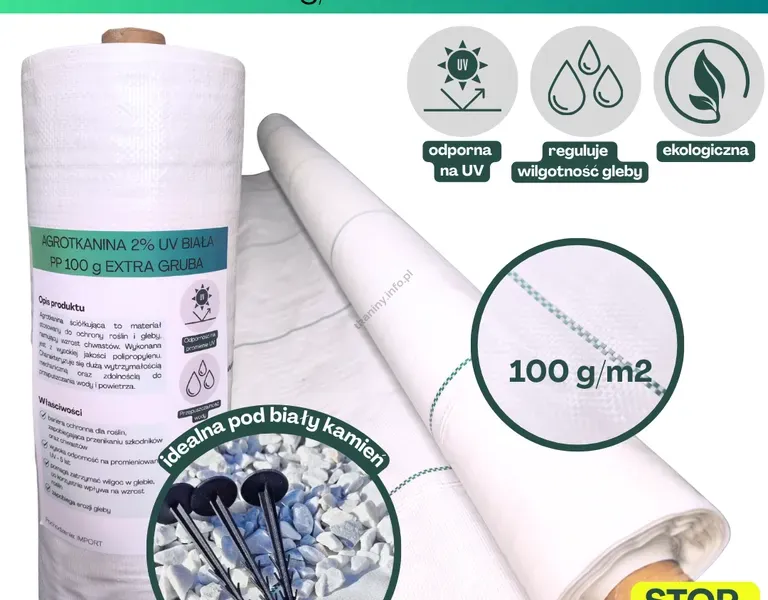 Agrotkanina biała EXTRA GRUBA PP UV 100g/m2 160cm 100mb