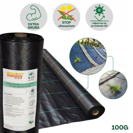 Agrotkanina czarna EXTRA GRUBA PP UV 100g/m2 80cm 25mb