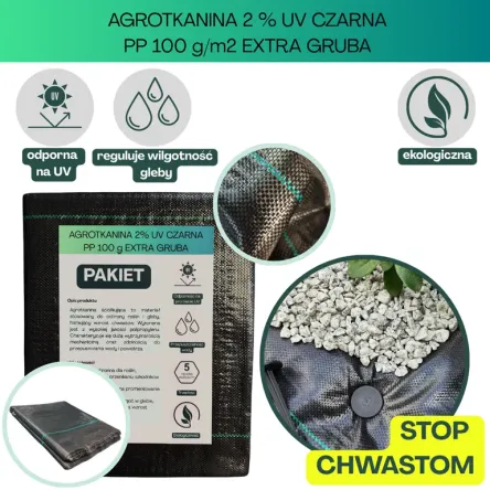 Agrotkanina czarna EXTRA GRUBA PP UV 100g/m2 100cm 20mb