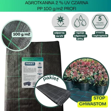Agrotkanina czarna PROFI PP UV 100g/m2 250cm 20mb