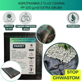 Agrotkanina czarna EXTRA GRUBA PP UV 100g/m2 230cm 10mb