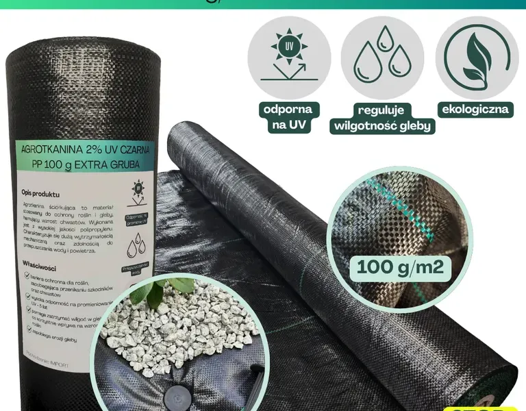 Agrotkanina antychwastowa czarna EXTRA GRUBA PP UV 100g/m2 160cm 50mb