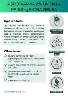 Agrotkanina biała EXTRA GRUBA PP UV 100g/m2 200cm 25mb - 2