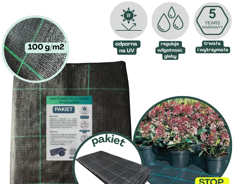 Agrotkanina czarna PROFI PP UV 100g/m2 40cm 25mb