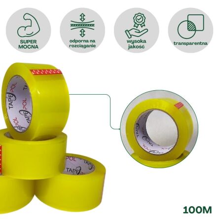 Taśma pakowa przezroczysta 100 mb Super Mocna