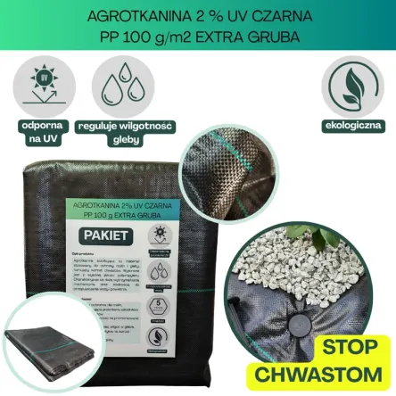 Agrotkanina czarna EXTRA GRUBA PP UV 100g/m2 230cm 25mb