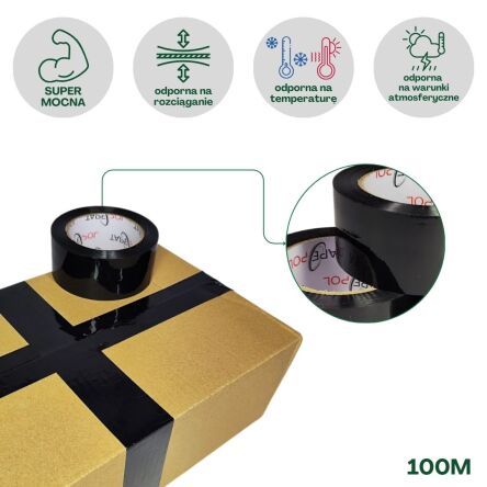 Taśma pakowa czarna 100 mb Super Mocna